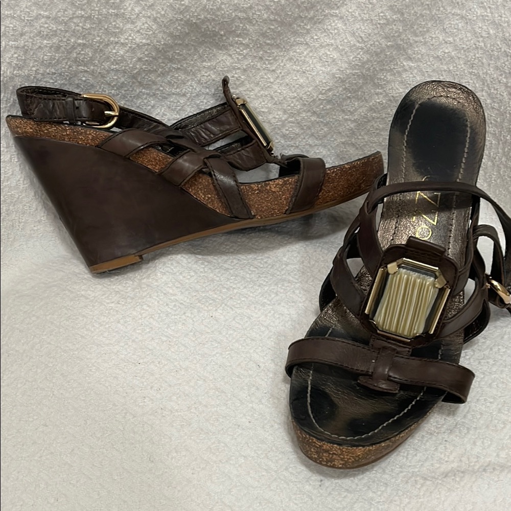 Apepazza Brown Wedge Sandals sz 7.5